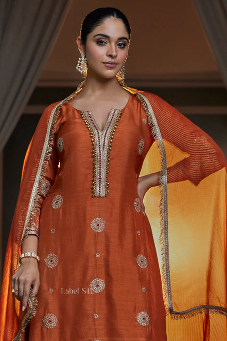 Rust Orange Handcrafted Silk Suit Set | Label S4U