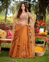 Copper Gold Ruffled Lehenga Set