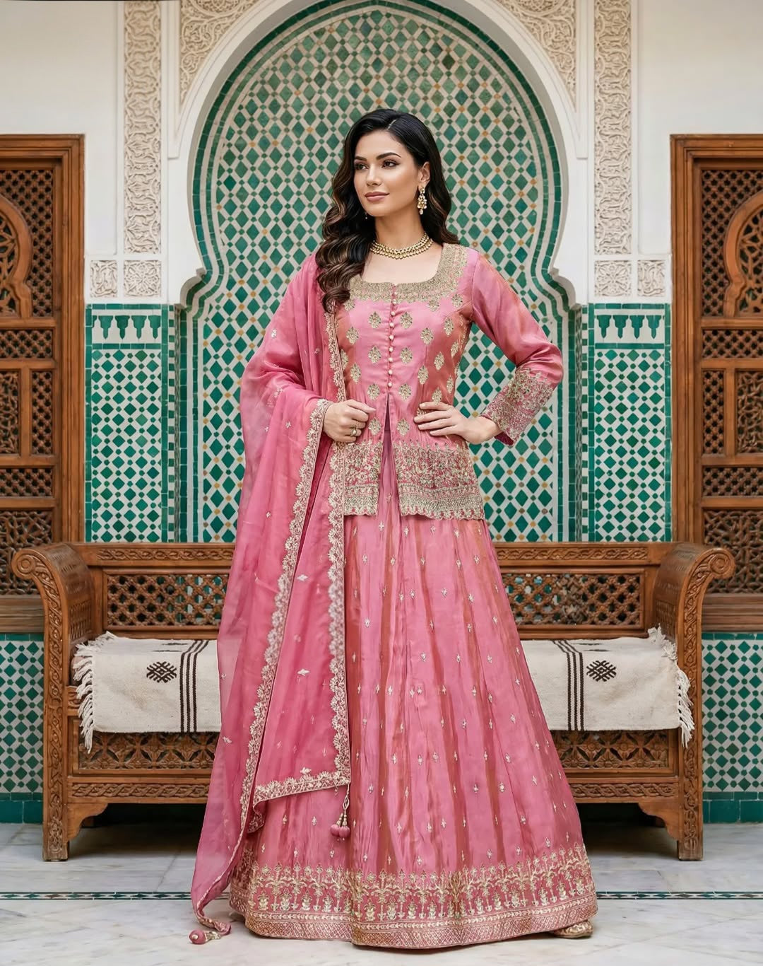 Rose Zari Embroidered Sharara Festive Set