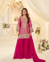 Luxe Fuchsia Gold Embroidered Kurta Palazzo Set - MishUUU