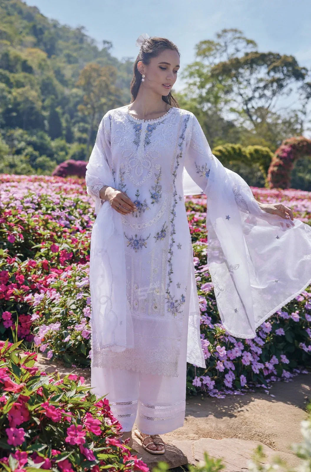 Ivory Floral Embroidered Palazzo Set - MishUUU