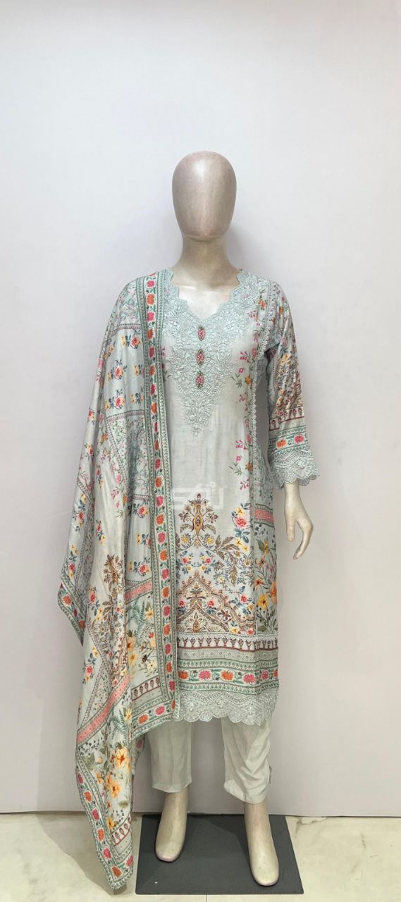 Mint Floral Embroidered Kurta Set