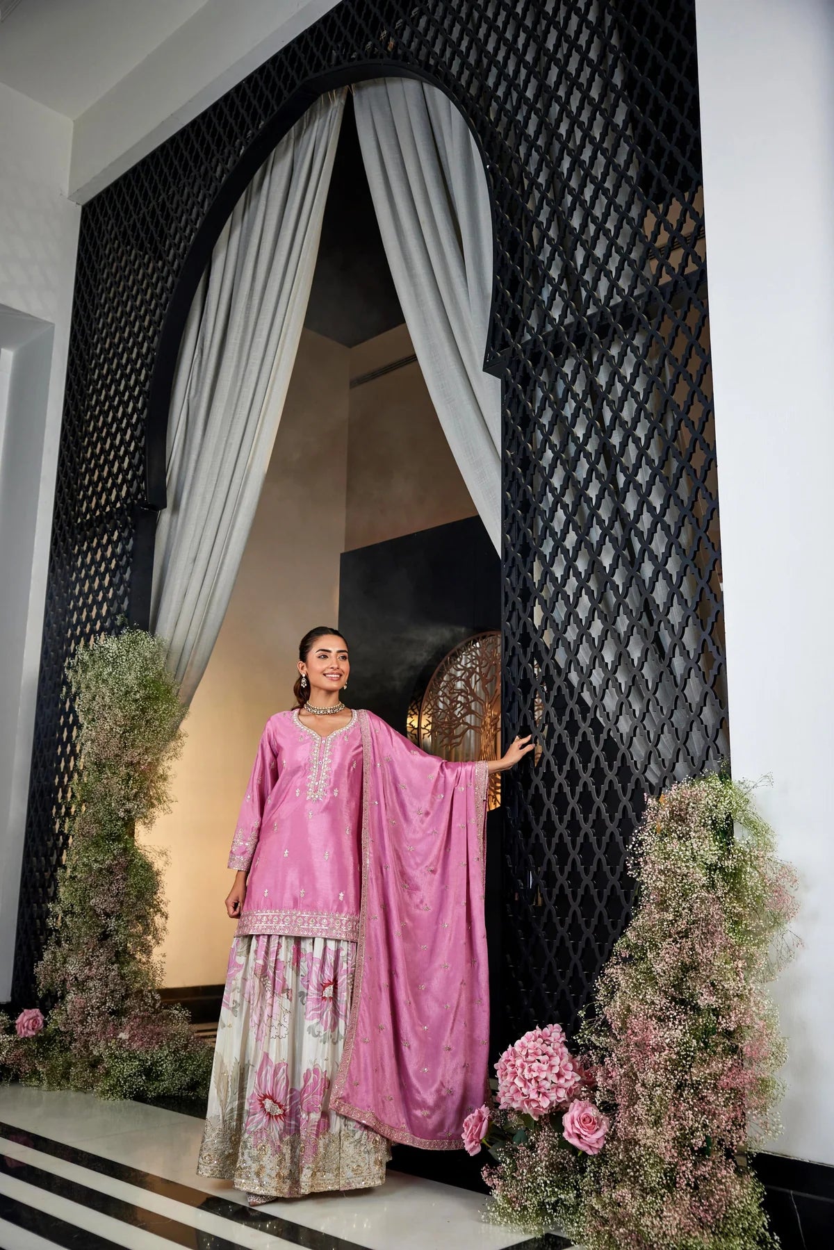 Blossom Pink Floral Sharara Set - Label S4U