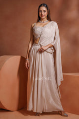 Champagne Drape Saree with Handcrafted Blouse |Label S4U