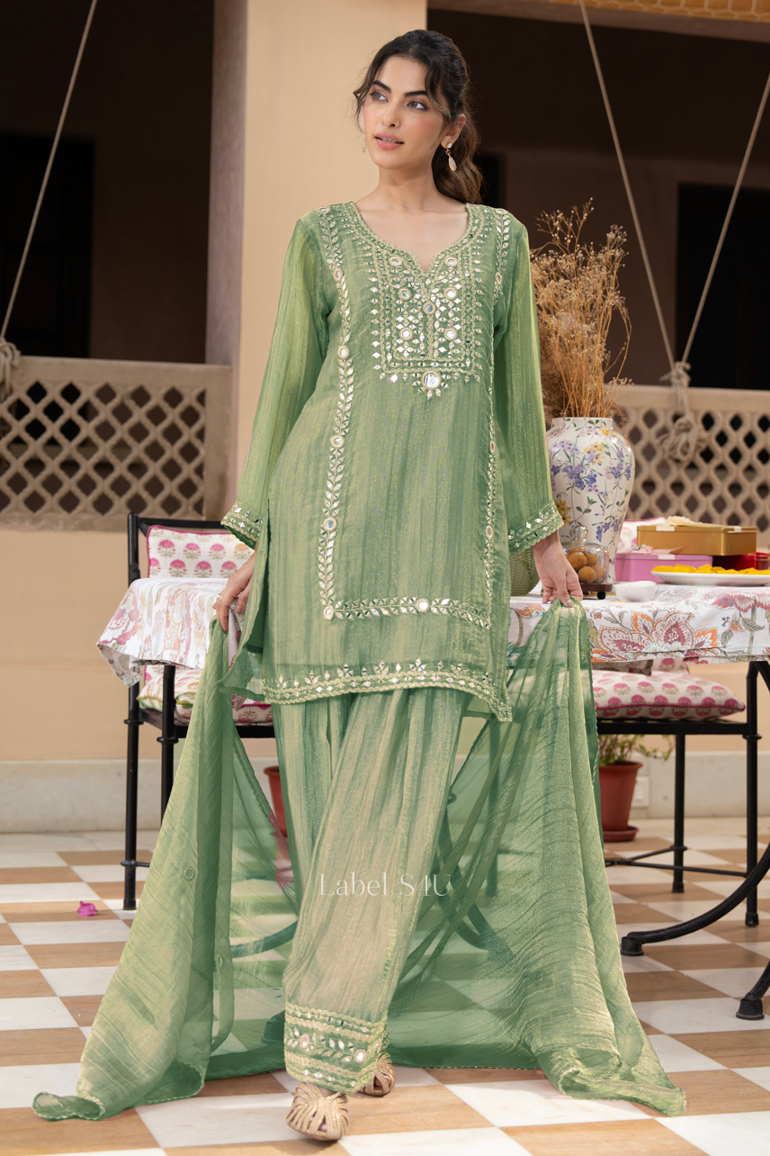 Pistachio Green Mirrorwork Palazzo Set