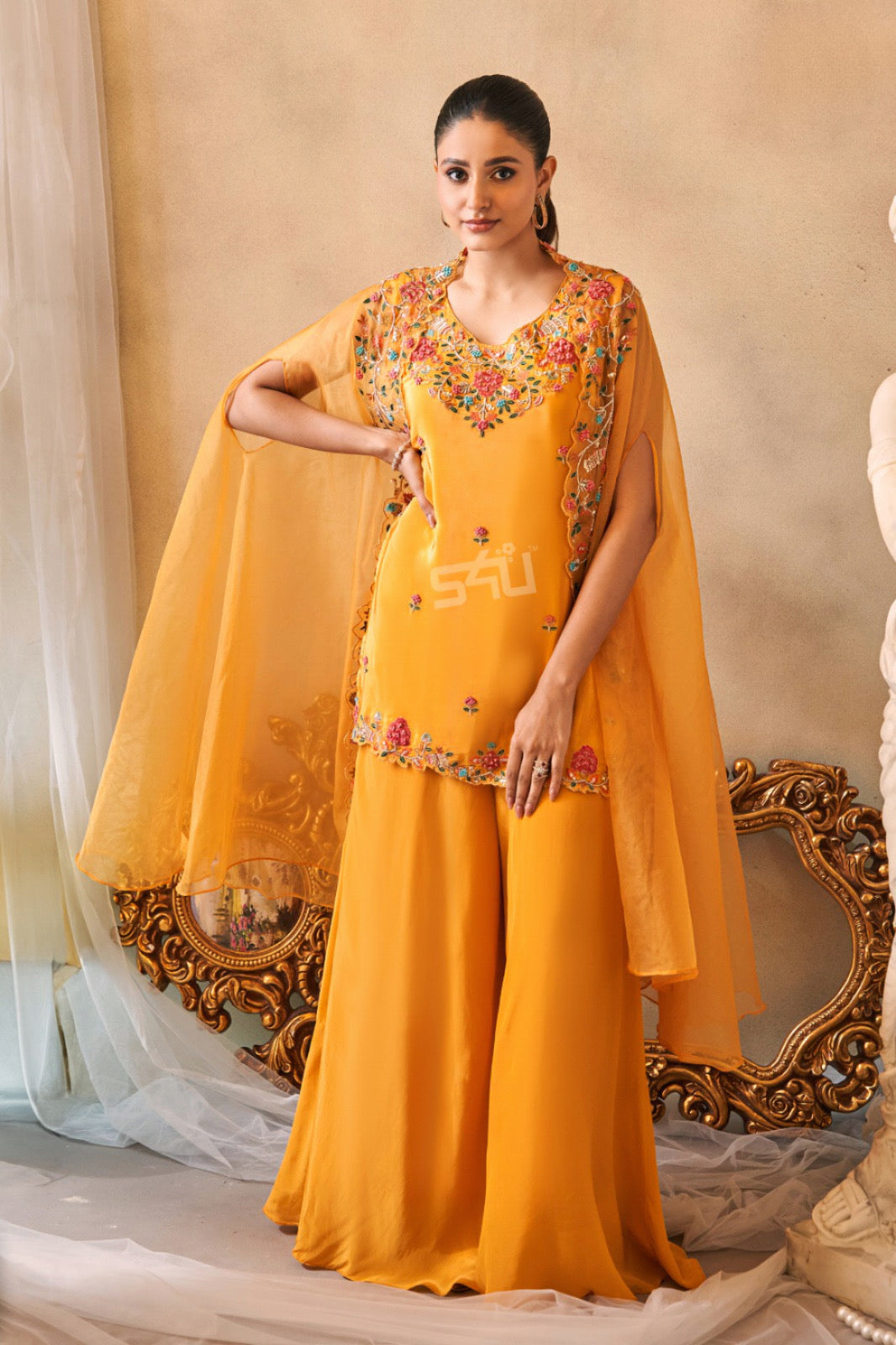 Sunshine Yellow Cape Style Sharara Set |Label S4U
