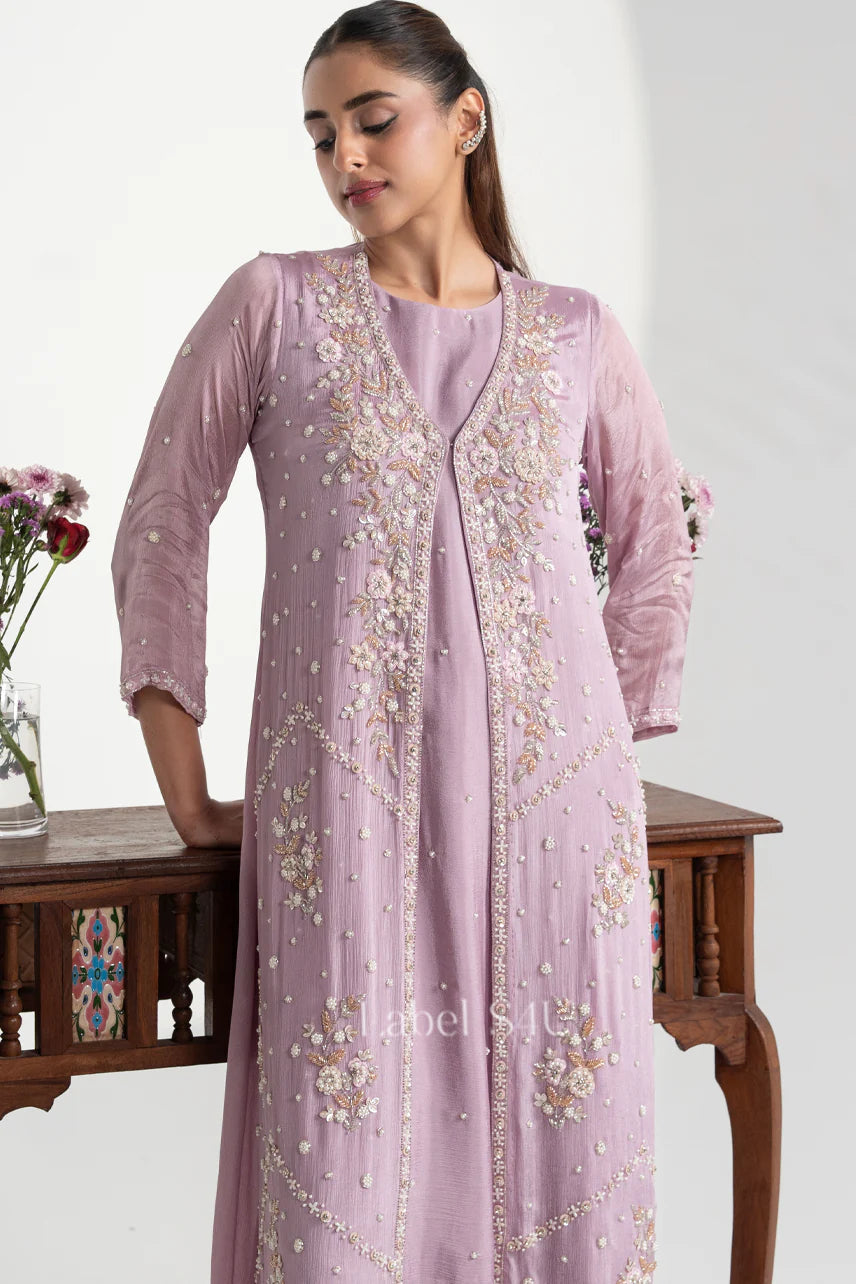 Pastel Mauve Straight Suit with Palazzo Pants |S4U