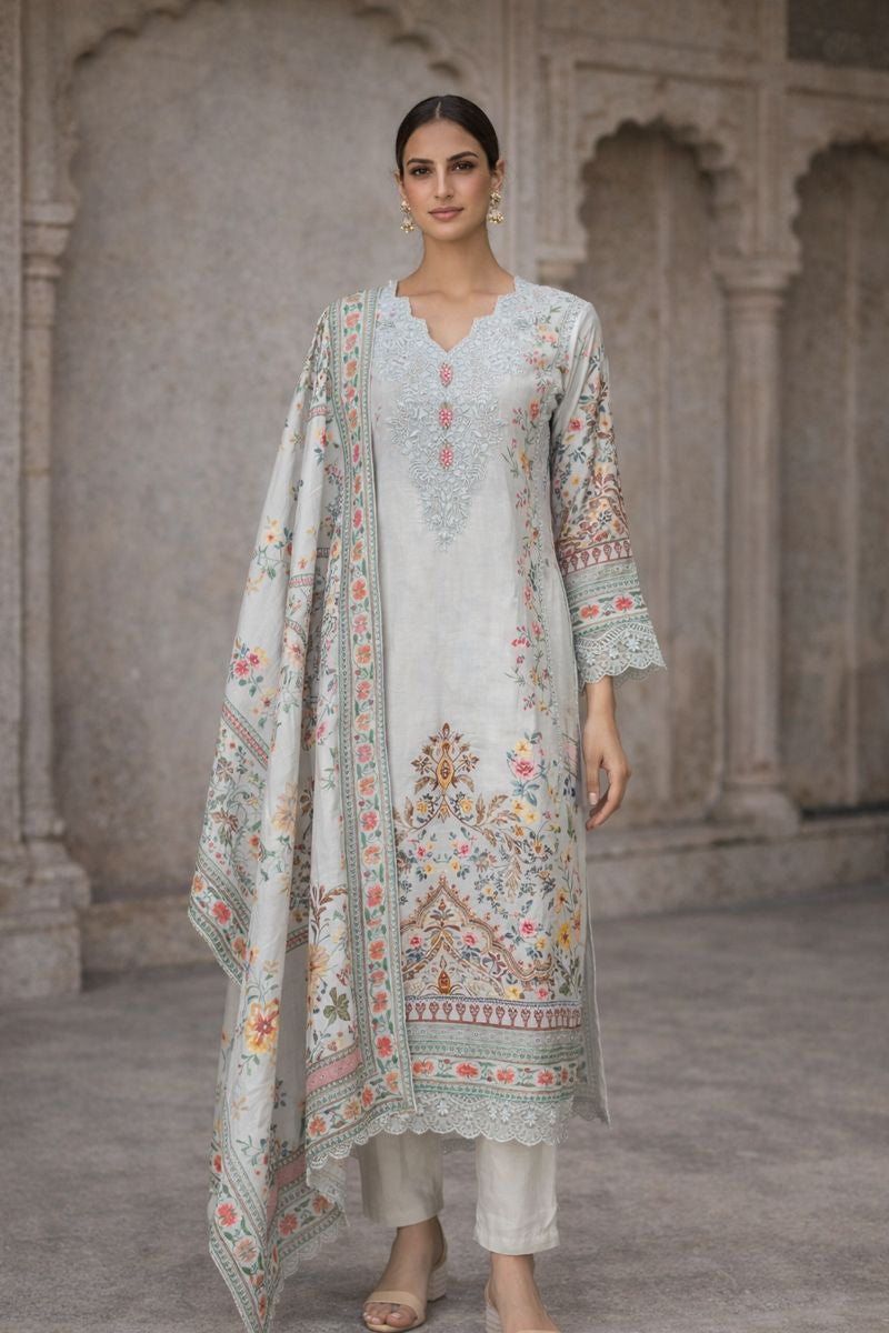 Mint Floral Embroidered Kurta Set