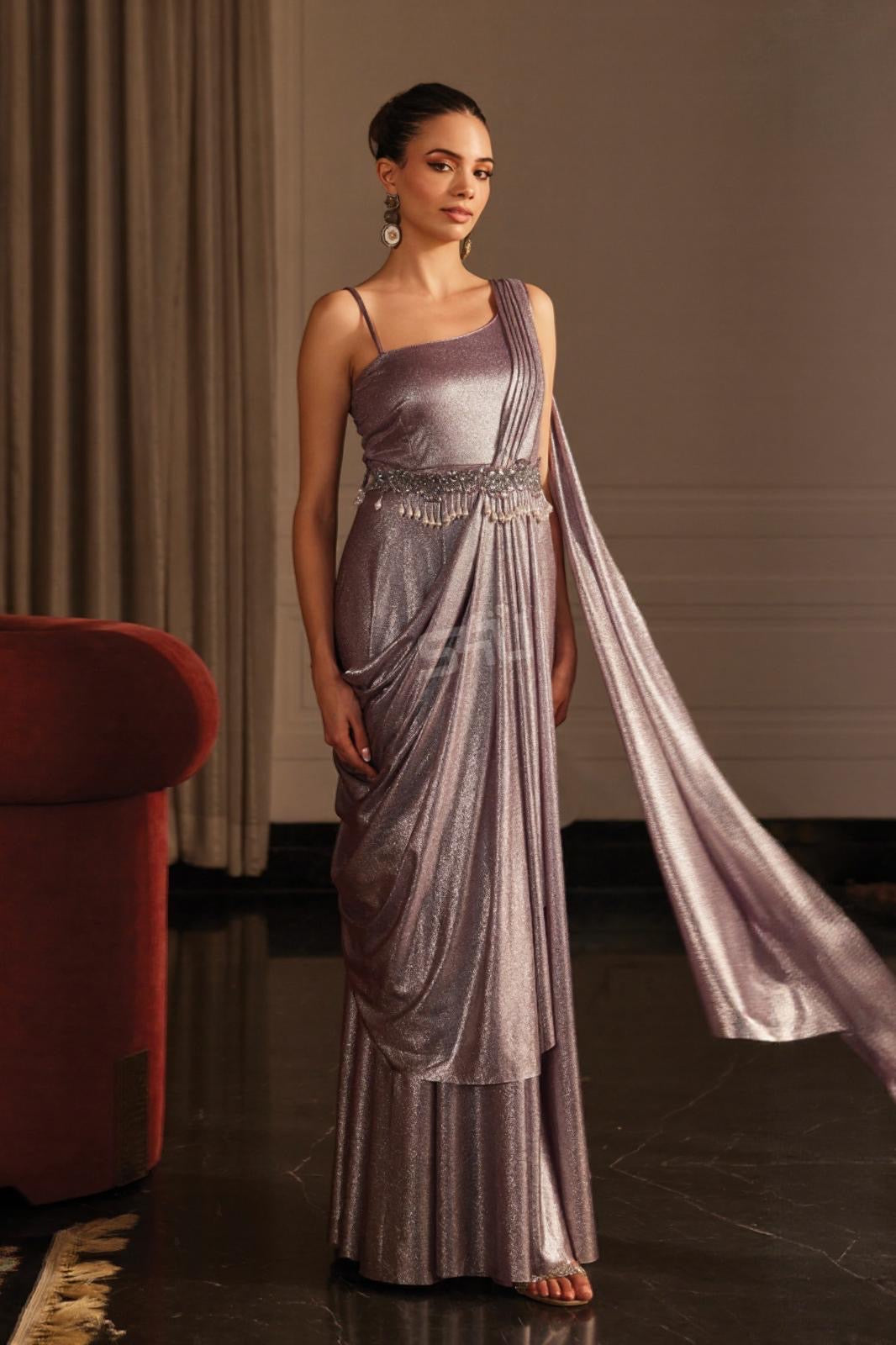 Lavender Shimmer Drape Gown | Label S4U