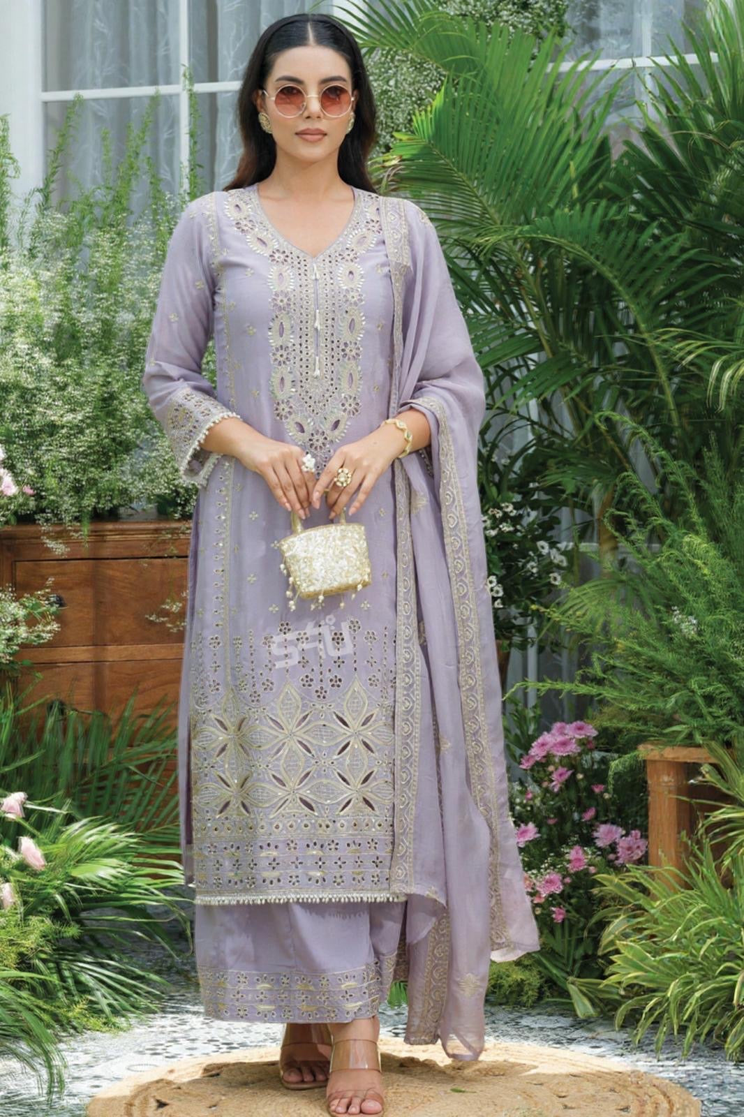 Lavender Straight Suit with Dupatta | Label S4U