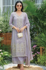Lavender Straight Suit with Dupatta | Label S4U