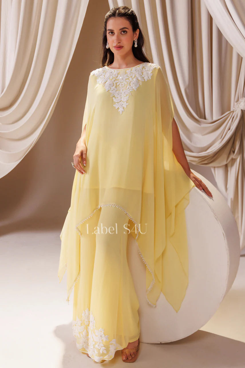 Lemon Yellow Cape Style Palazzo Suit | Label S4U