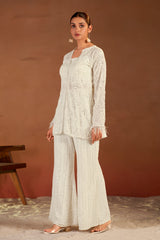 Hand-embroidered White Co-ord Dress