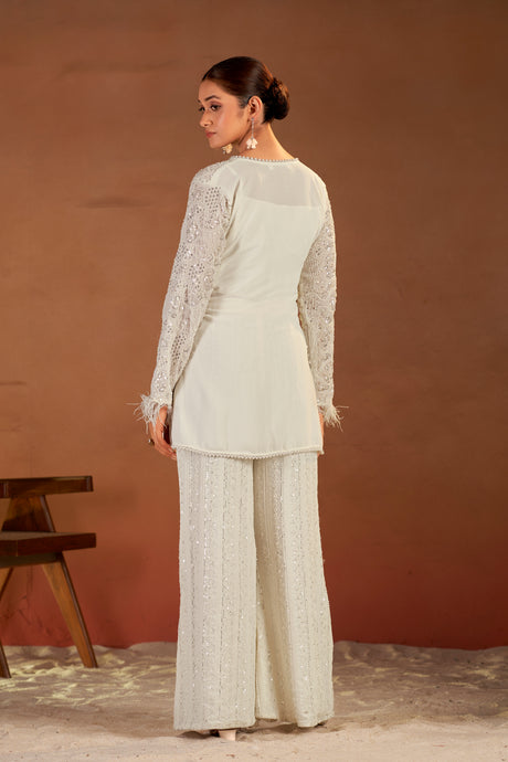 Hand-embroidered White Co-ord Dress