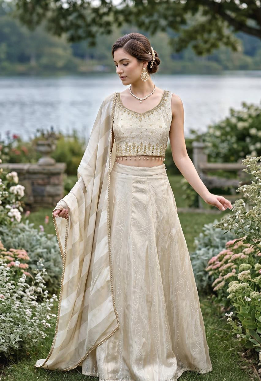 Ivory Pearl Garden Lehenga Couture Ensemble