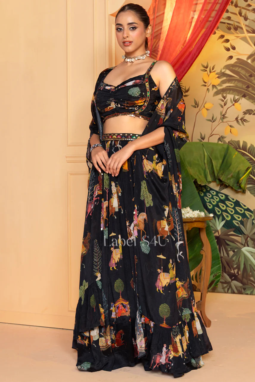 Midnight Royal Printed Lehenga Set - Label S4U
