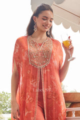 Coral Orange Printed Kaftan with Sharara Pants | Label S4U
