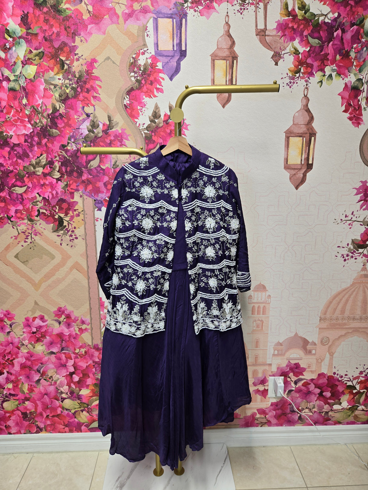 Indigo lehnga choli with Embellished Jacket