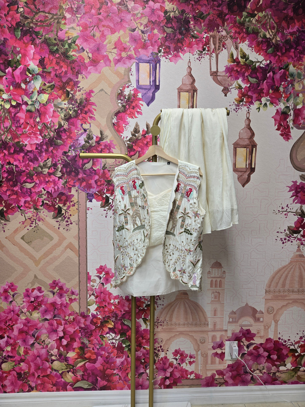 Ivory Kurta Set with Floral Handcrafted Jacket