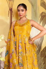 Mustard Yellow Printed Gown Set | Label S4U