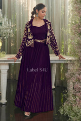 Plum Purple Jacket Set with Gold Handcrafted Embroidery |Label S4U