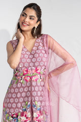 Mauve Hand-Crafted Gown with Floral Waistcoat | Label S4U