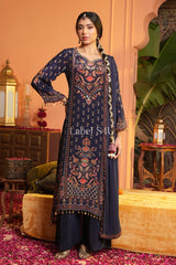 Midnight Blue Floral Kurta Set | Label S4U