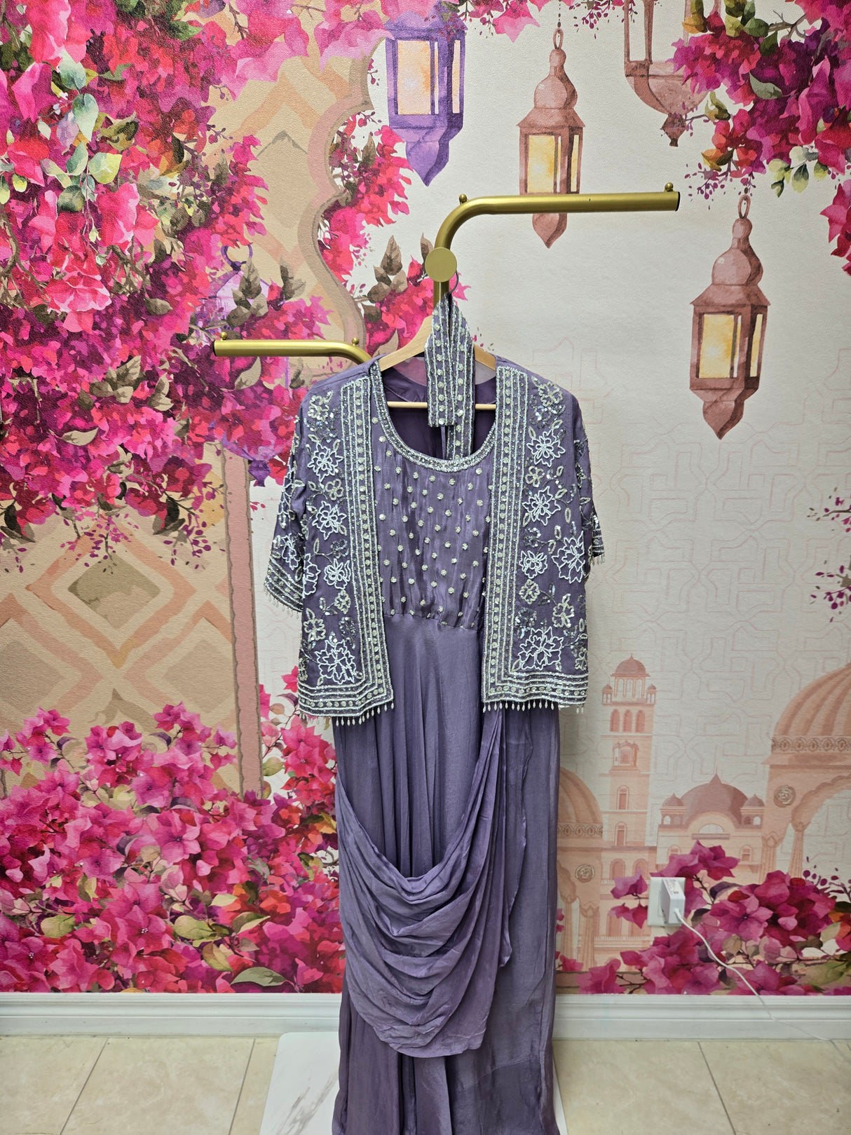 Lavender Drape Suit with Embellished Jacket