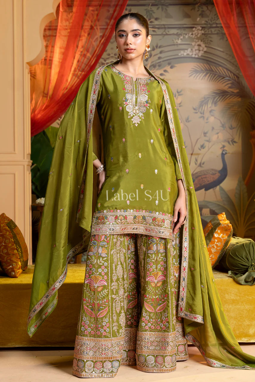 Olive Green Palazzo Set | Label S4U