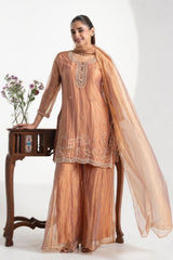 Bronze Crinkle Kurta Sharara Set | Label S4U