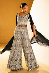 Black & Beige Handcrafted Palazzo Cape Set | Label S4U