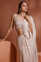 Champagne Drape Saree with Handcrafted Blouse |Label S4U