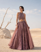 Rosewood Shimmer Halter Lehenga Ensemble