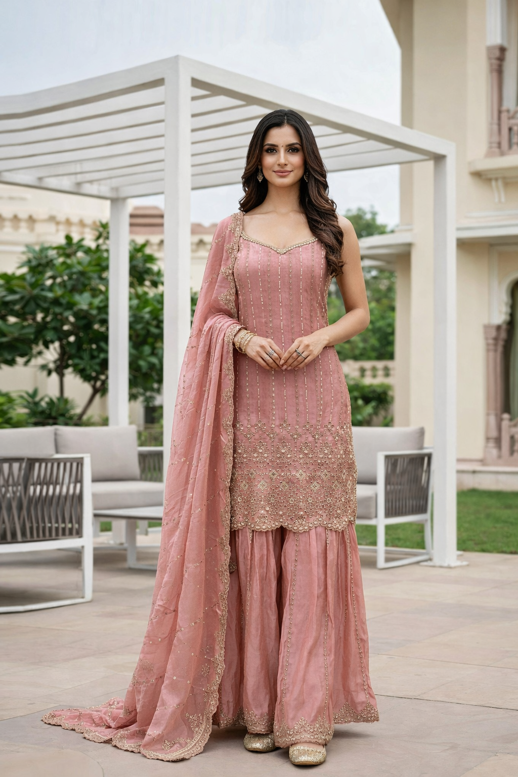 Blush Radiance Embellished Sharara Ensemble