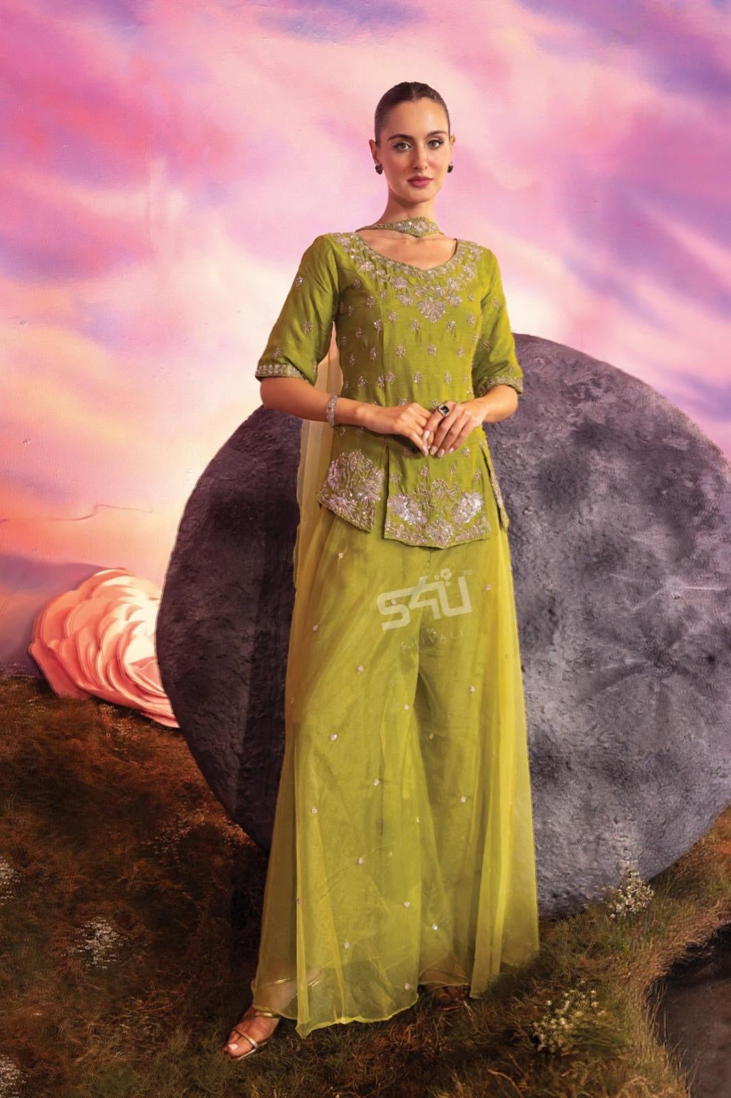 Olive Green Kurta & Palazzo Set | Label S4U