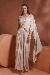 Champagne Drape Saree with Handcrafted Blouse |Label S4U