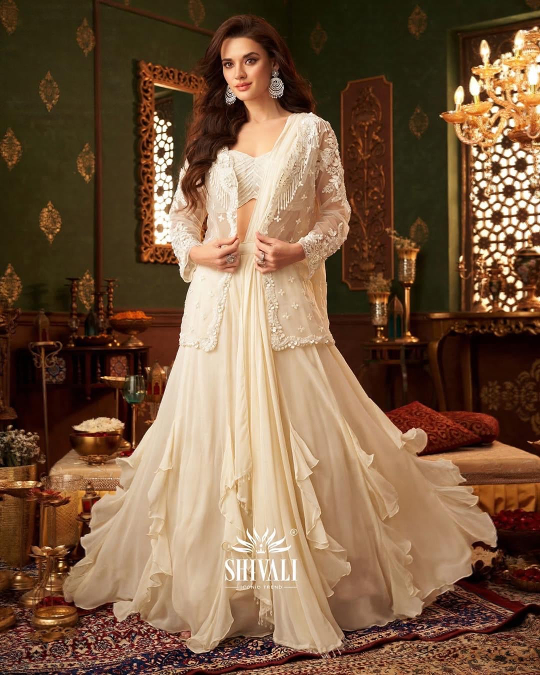 Ivory Lehenga Set with Handcrafted Jacket & Dupatta