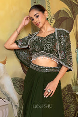 Bottle Green Handcrafted Jacket Lehenga Set | Label S4U