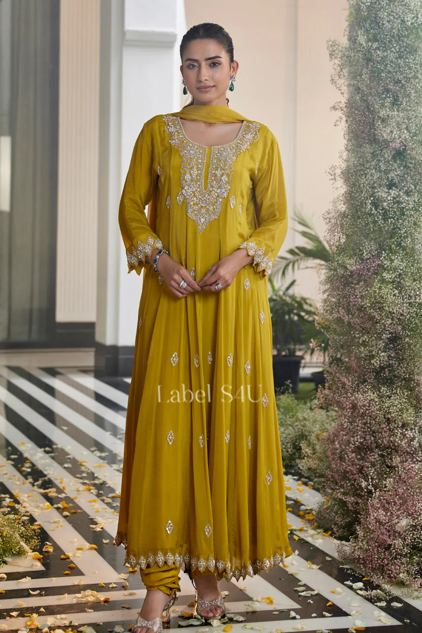 Mustard Yellow Anarkali Kurta Set |Label S4U