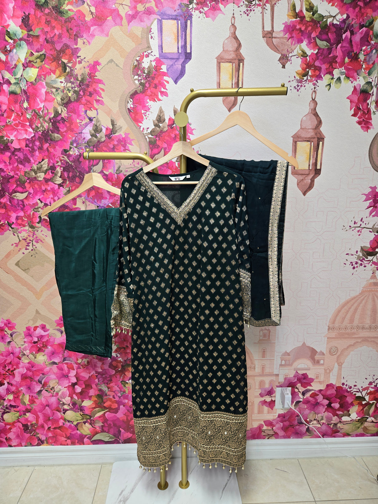 Emerald green & Gold Festive Suit