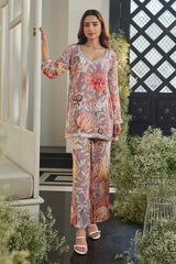 Blush Pink Floral Co-ord Set with Handcrafted Pearl Detailing |Label S4U