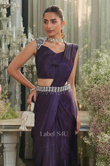 Royal Purple Drape Saree with Handcrafted Belt & Blouse | Label S4U
