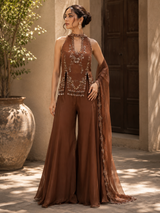 Cocoa Bronze Embroidered Kurta Palazzo Set
