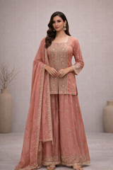 Peach Gold Embroidered Luxe Sharara Set