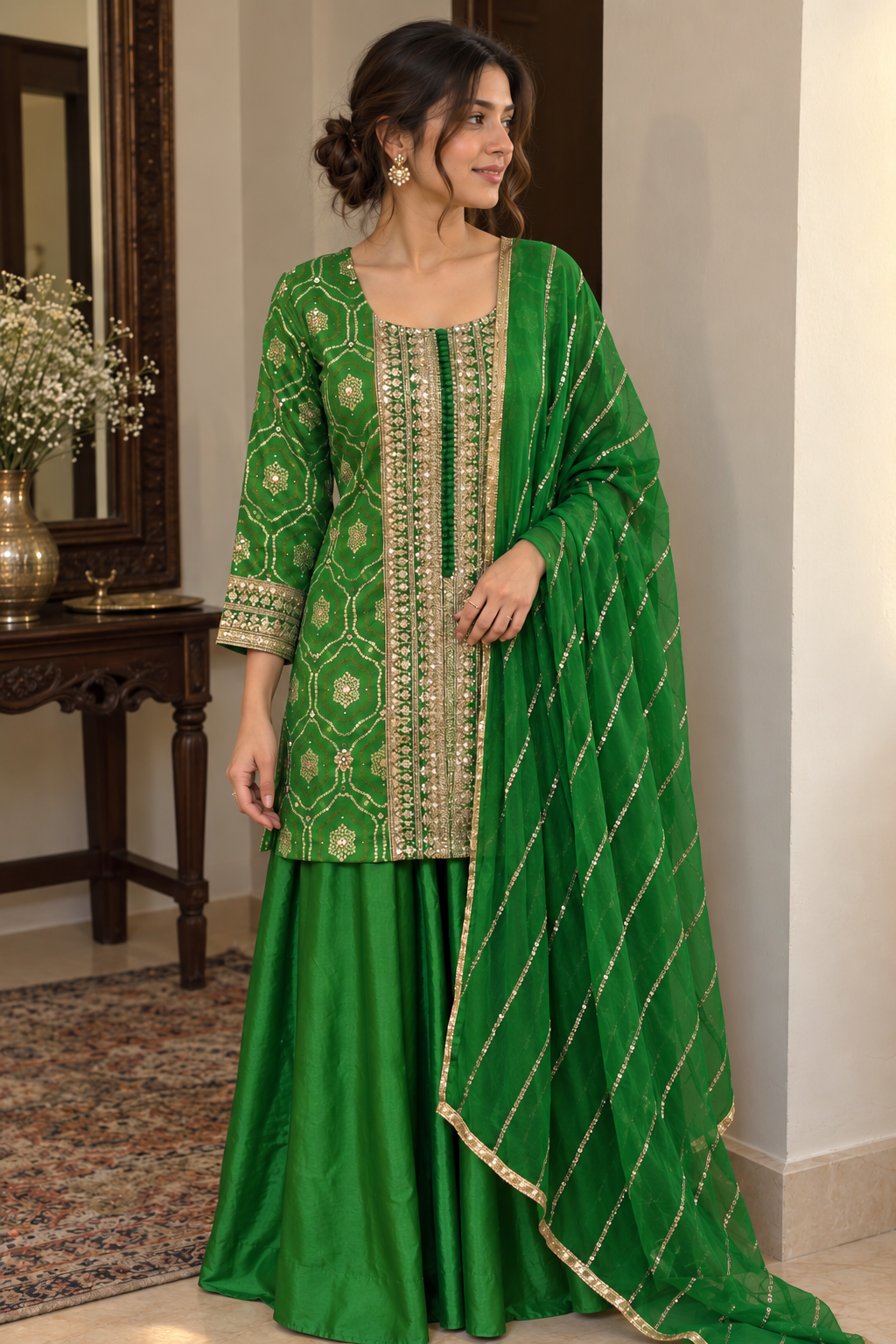 Jewel Green Gold Palazzo Set
