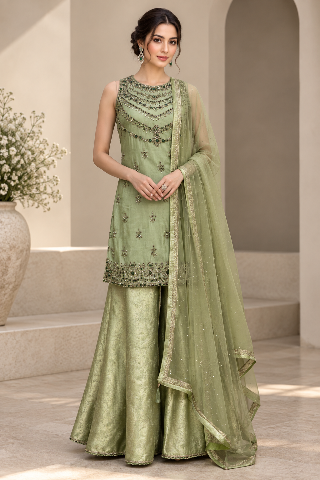 Pistachio Green Jewel Palazzo Set