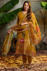 Mustard Gold Velvet Floral Suit Set | Label S4U