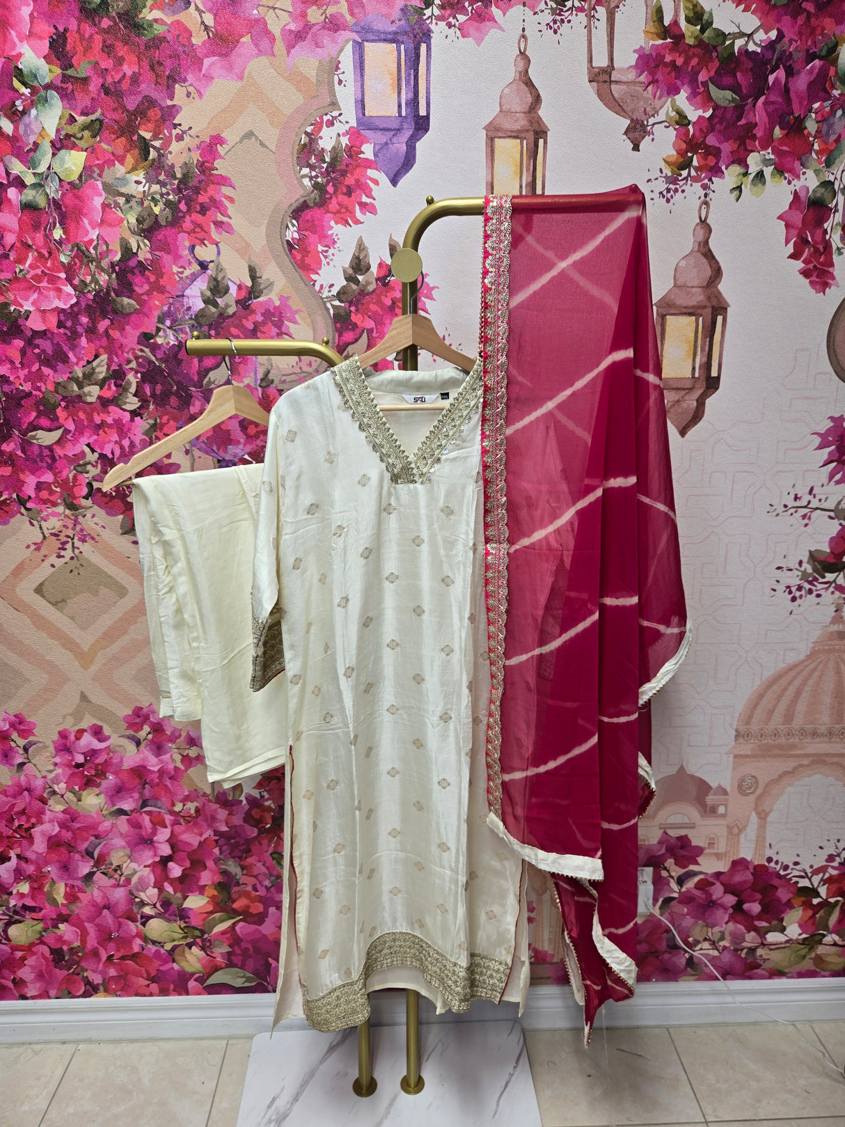 Ivory & Pink Contrast Suit