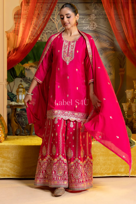 Fuchsia Pink Mirror Work Set | Label S4U