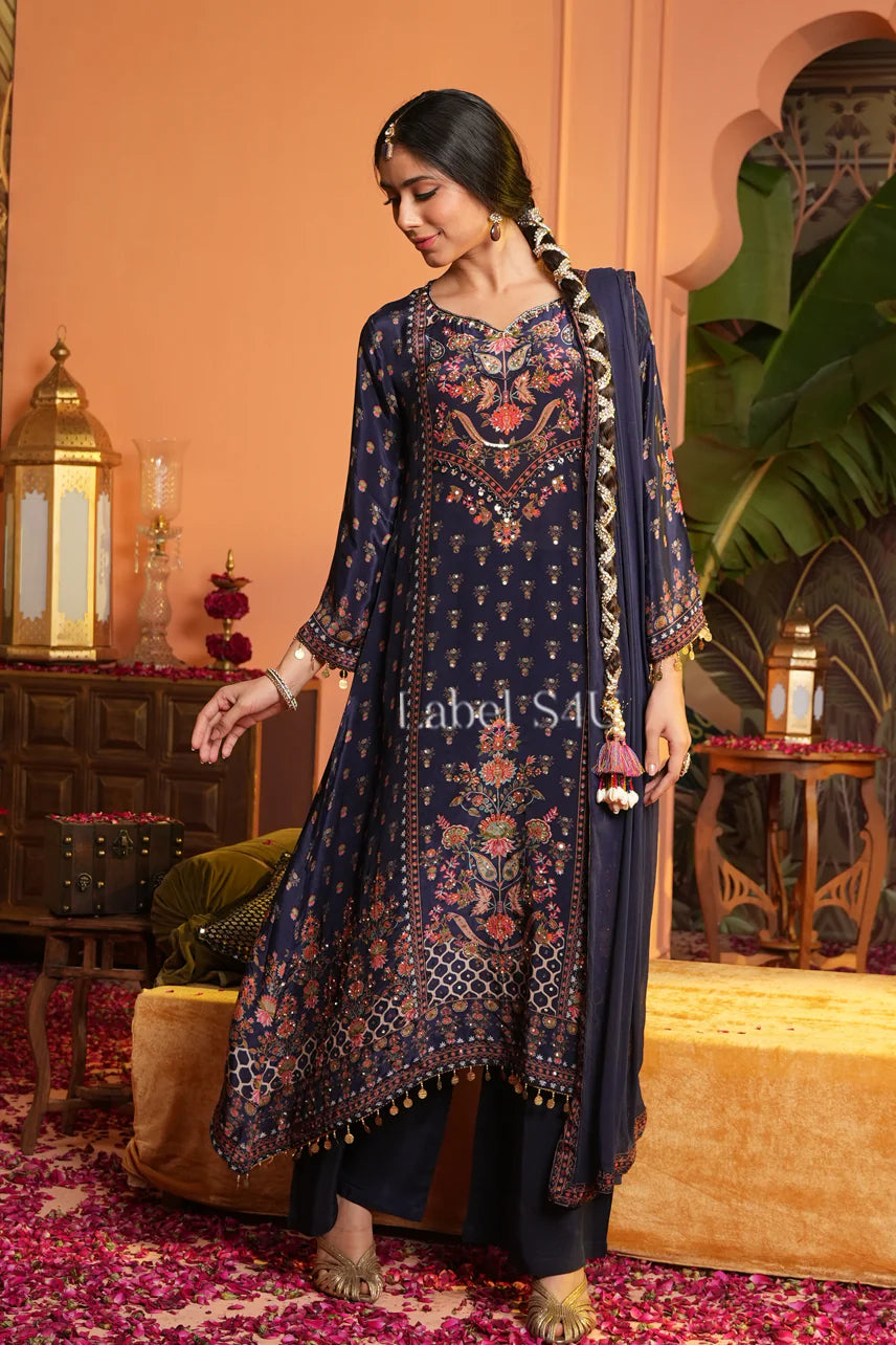Midnight Blue Floral Kurta Set | Label S4U